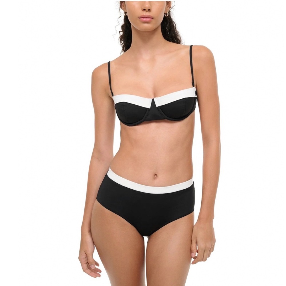 STAUD Jo Balconette Bikini Top Black White Contrast Sweetheart XS S25V1143SJ NEW